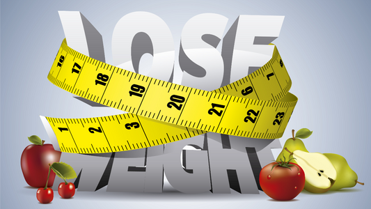 The words Lose Weight with a measuring tape wrapped around it.